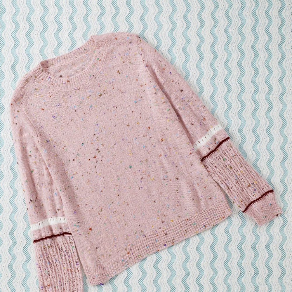 Pink Pilling Detail Patterned Sleeve Sweater - Picture 8 of 16